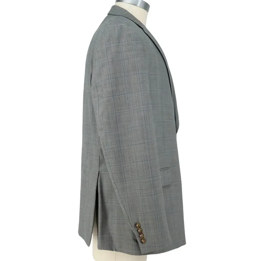 LRL Ralph Lauren Sport Coat Mens 48R Light Gray Plaid Wool Blend Blazer Jacket